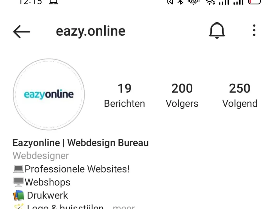 Het Instagram-profiel van Eazyonline in 2021, met 200 volgers