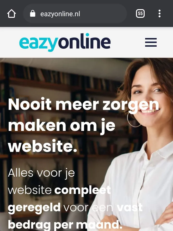 De homepage van eazyonline.nl in 2021 op een telefoon
